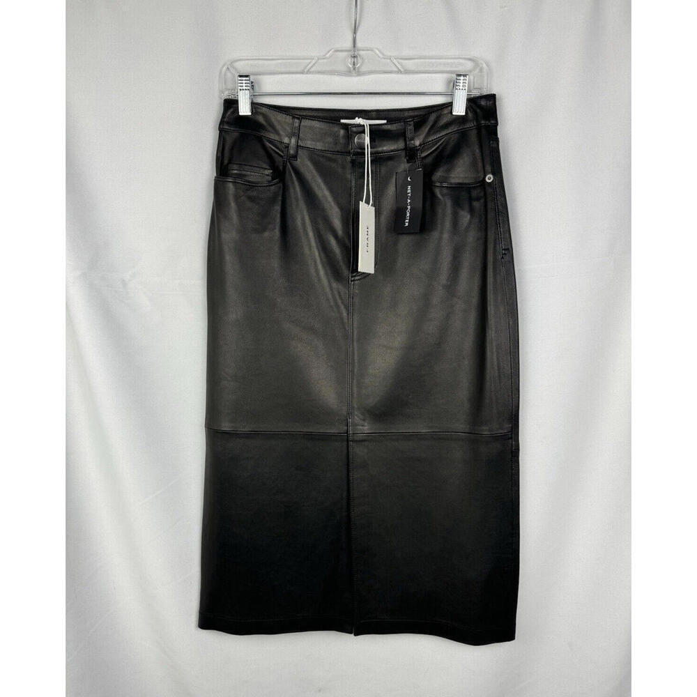 FRAME Midi Leather Boot Skirt Black Size 26